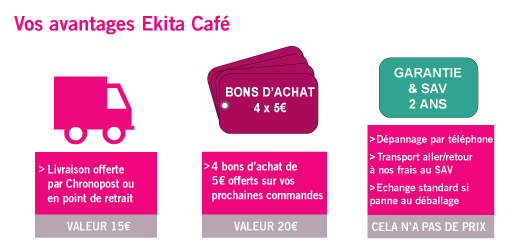 Vos avantages en achetant une machine à café Saeco chez Ekita café Vos avantages en achetant une machine à café Saeco chez Ekita café
