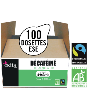 100 dosettes ESE expresso DÉCAFÉINÉ bio équitable