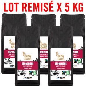 Caf en grains en gros bio quitable ESPREZIONE 1 kg x 5