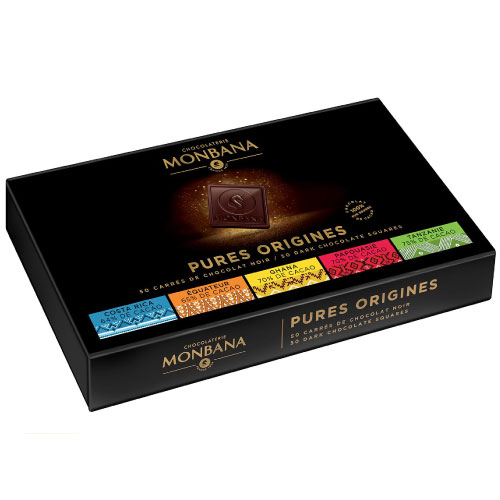 Coffret 50 carrés chocolat noir Pures Origines Monbana