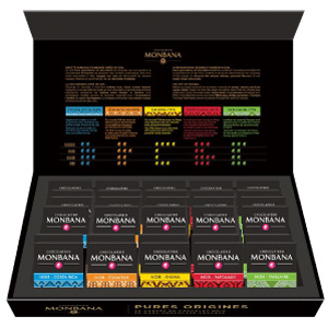 Coffret 50 carrés chocolat noir Pures Origines Monbana