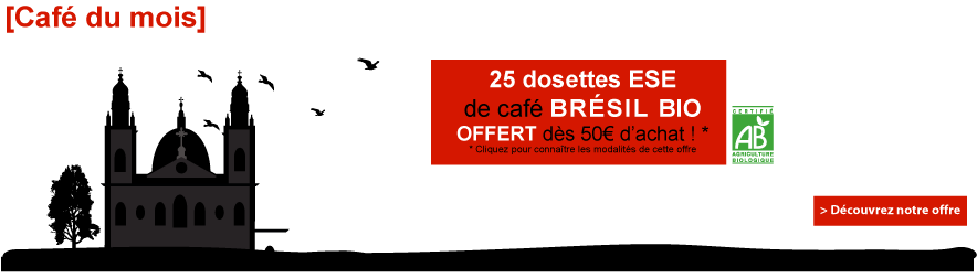 1 boite offerte de 25 dosette ESE de café bio Brésil dès 50€ de commande de café !