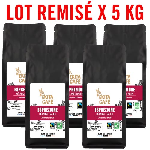 Café en grains en gros bio équitable ESPREZIONE 1 kg x 5