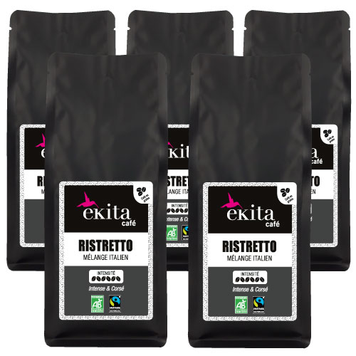 Café en grains en gros bio équitable RISTRETTO 1 kg x 5