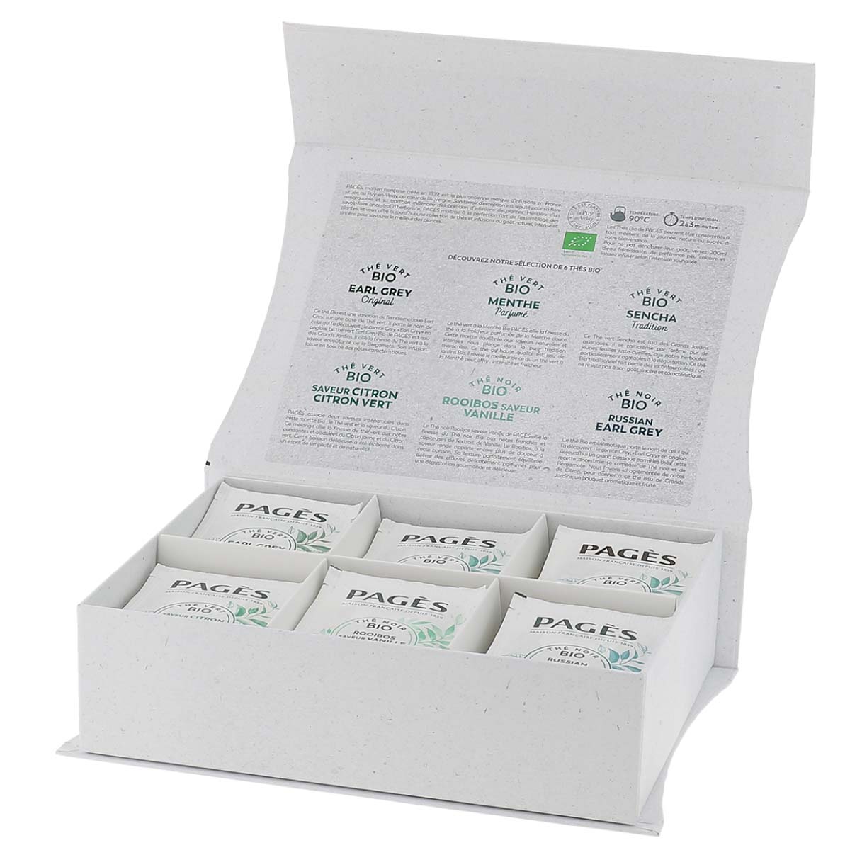 PAGES Coffret assortiment de thé et d'infusion bio en sachets 60 sachets  105g pas cher 