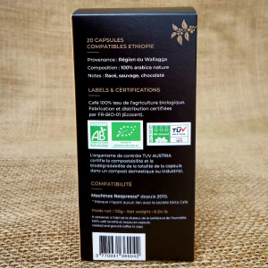 20 capsules Nespresso© compostables café bio ETHIOPIE (ddm 06/2025)