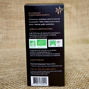 20 capsules Nespresso© compostables café bio BARISTA (ddm 06/2025)
