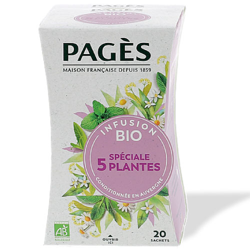 Infusion bio Spéciale 5 Plantes (bien être) Pagès x 20 sachets