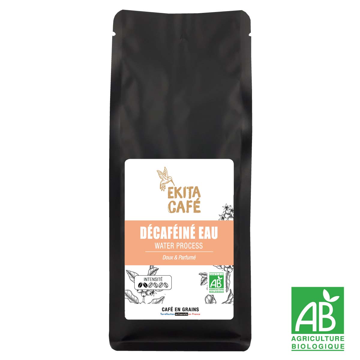 Café bio Décaféiné à l'eau en grains 1 kg