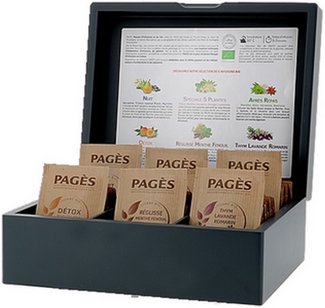 Coffret en bois d'infusion bio Prestige Pagès x 60 sachets