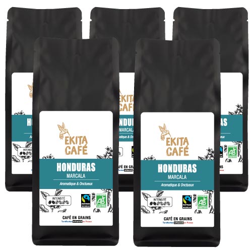 Café en grains en gros bio équitable HONDURAS MARCALA 1 kg x 5