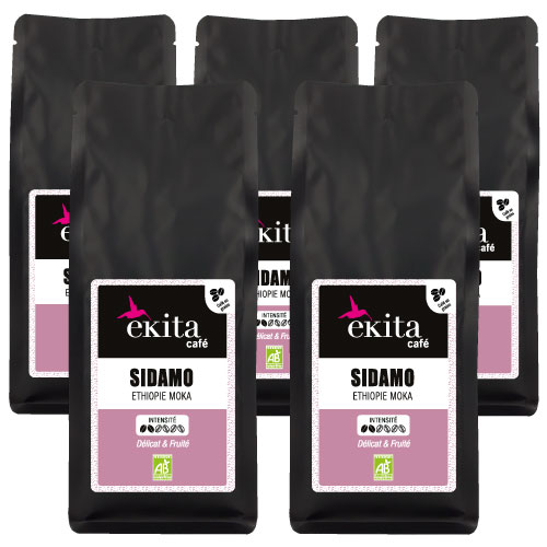 Café bio en grains Ethiopie Moka SIDAMO EN GROS 1 kg x 5