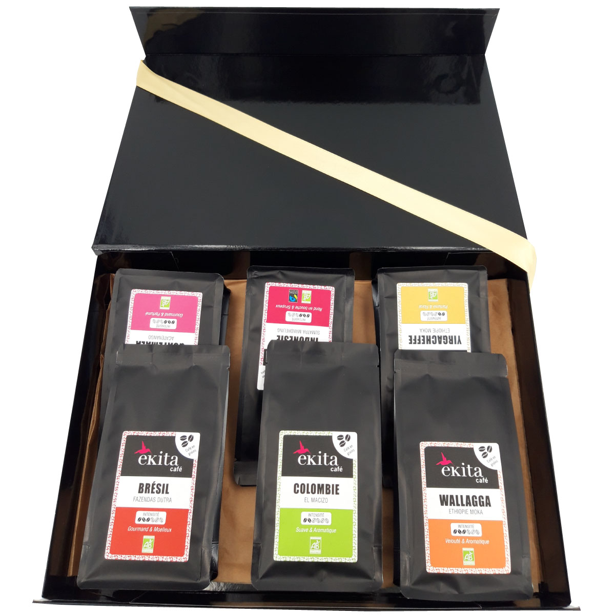 Coffret Cadeau 6 cafés en grains Arabicas du Monde x 125g